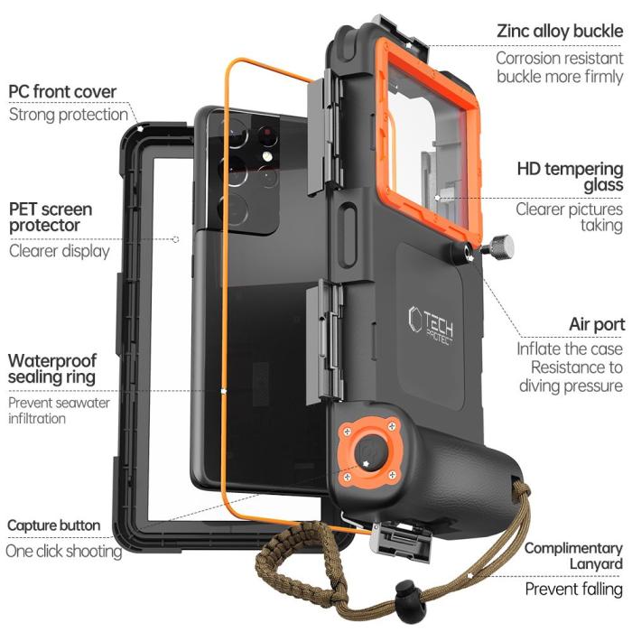 Bild 4, Tech-Protect Universal IPX8 Dykning Vattentätt Fodral Svart/Orange