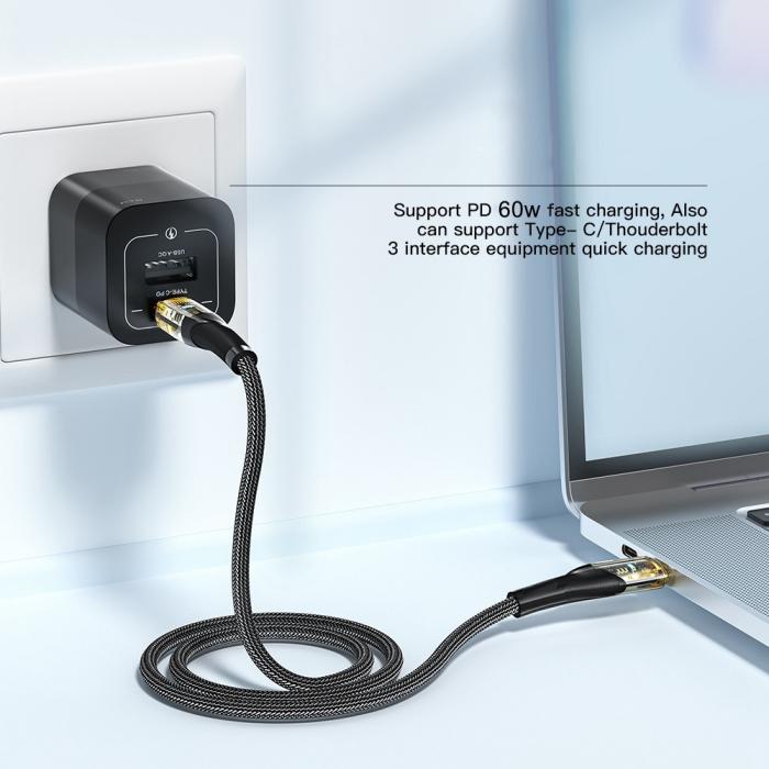 Bild 3, ESSAGER 1m 60W PD USB-C - USB-C Kabel Svart