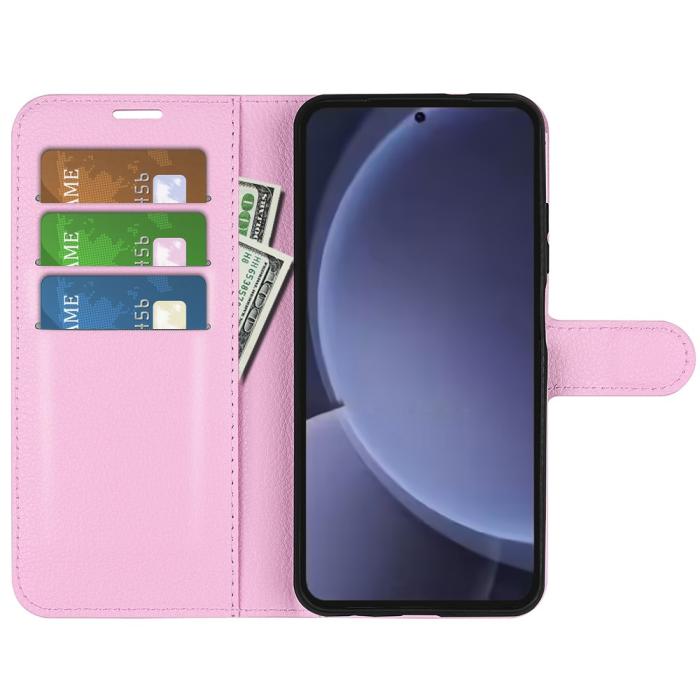 Bild 2, Samsung Galaxy S25 Plus Fodral Litchi Läder Ljus Rosa