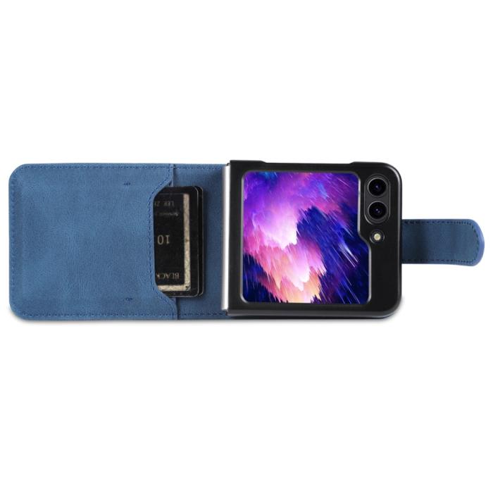Bild 5, AZNS Galaxy Z Flip 6 / 7 FE Fodral Läder Blå