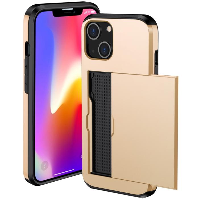 Bild 2, iPhone 15 Plus Skal Hybrid Med Kortfack Guld