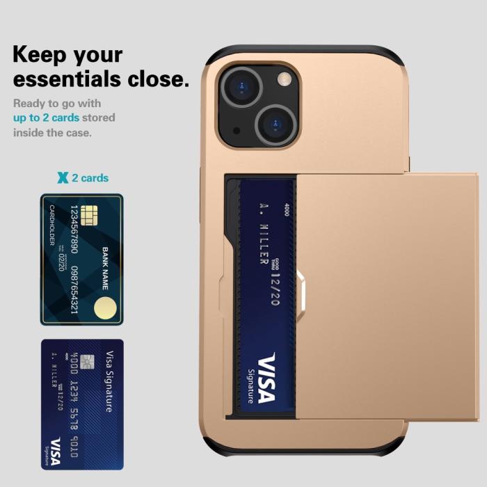 Bild 3, iPhone 15 Plus Skal Hybrid Med Kortfack Guld