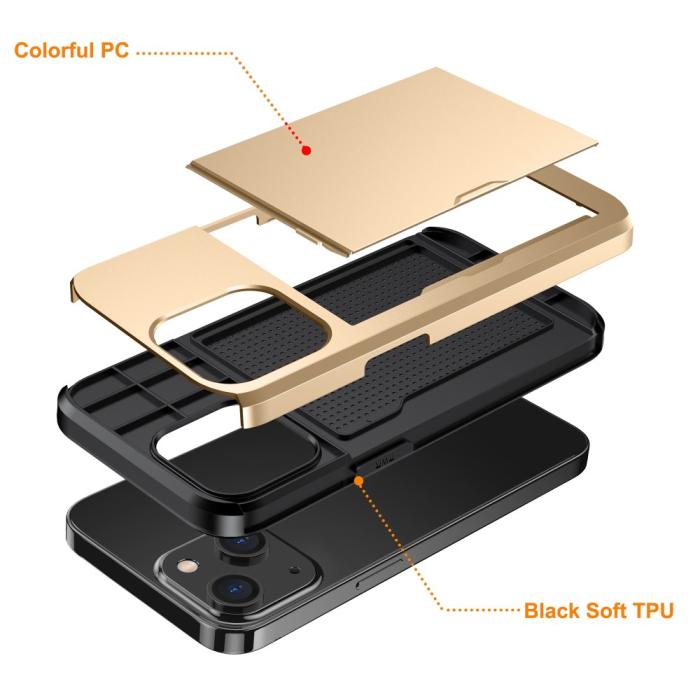 Bild 5, iPhone 15 Plus Skal Hybrid Med Kortfack Guld