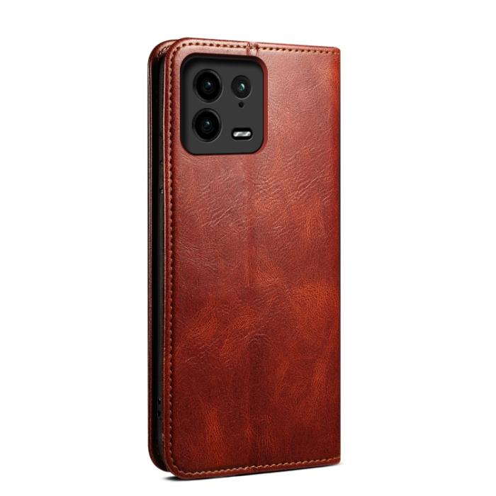Bild 3, Xiaomi 13 Pro 5G Fodral Oil Wax Flip Läder Brun
