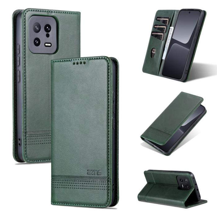 Bild 1, AZNS Xiaomi 13 5G Fodral Flip Läder Mörk Grön