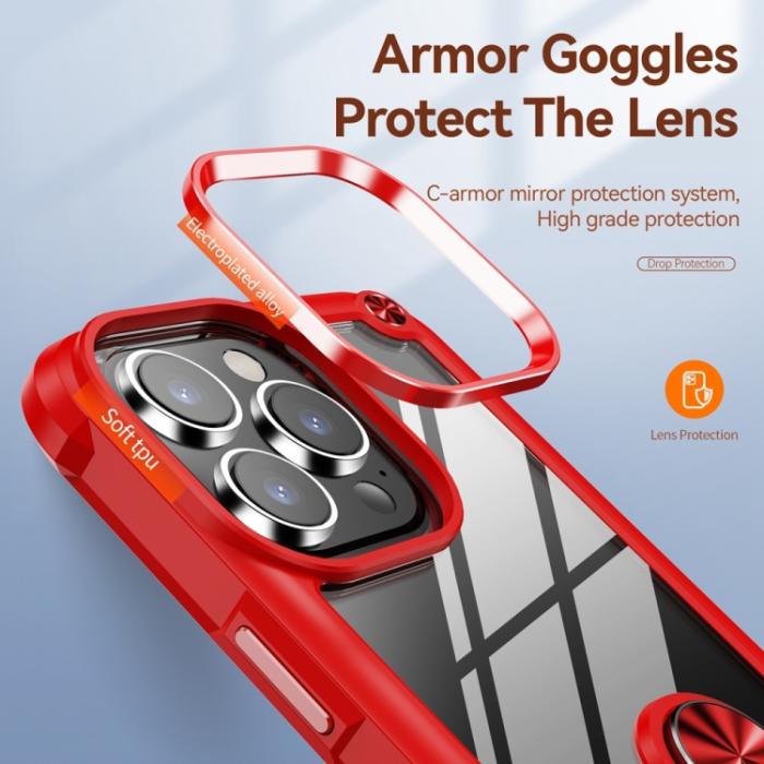 Bild 6, iPhone 15 Pro Skal Shockproof Armor Ring Röd
