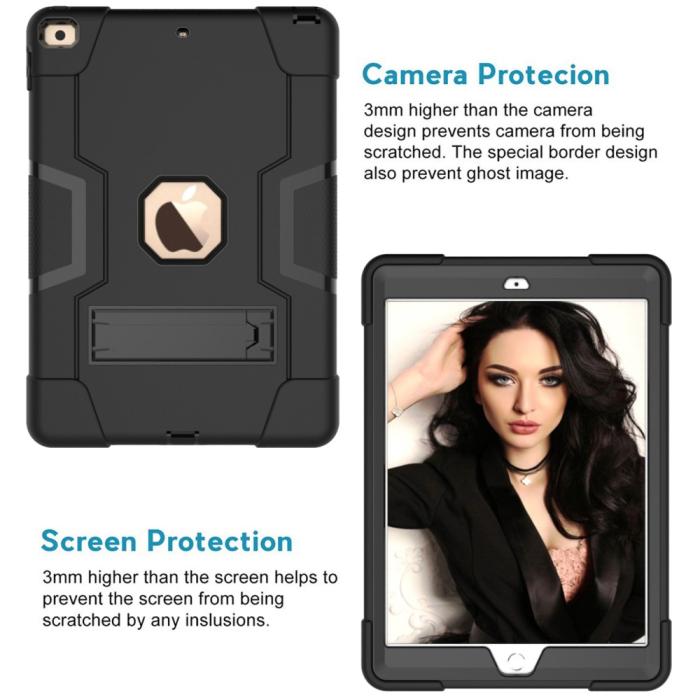 Bild 2, iPad 10.2 2019/2020/2021 Shockproof Hybrid Skal Med Kickstand Svart