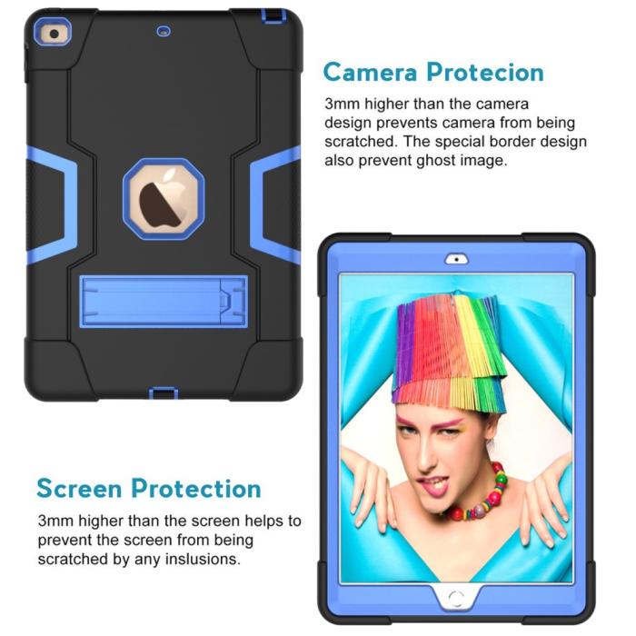 Bild 2, iPad 10.2 2019/2020/2021 Shockproof Hybrid Skal Med Kickstand Svart/Blå