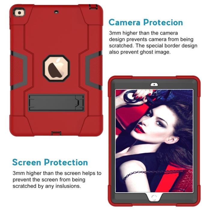 Bild 2, iPad 10.2 2019/2020/2021 Shockproof Hybrid Skal Med Kickstand Röd/Svart