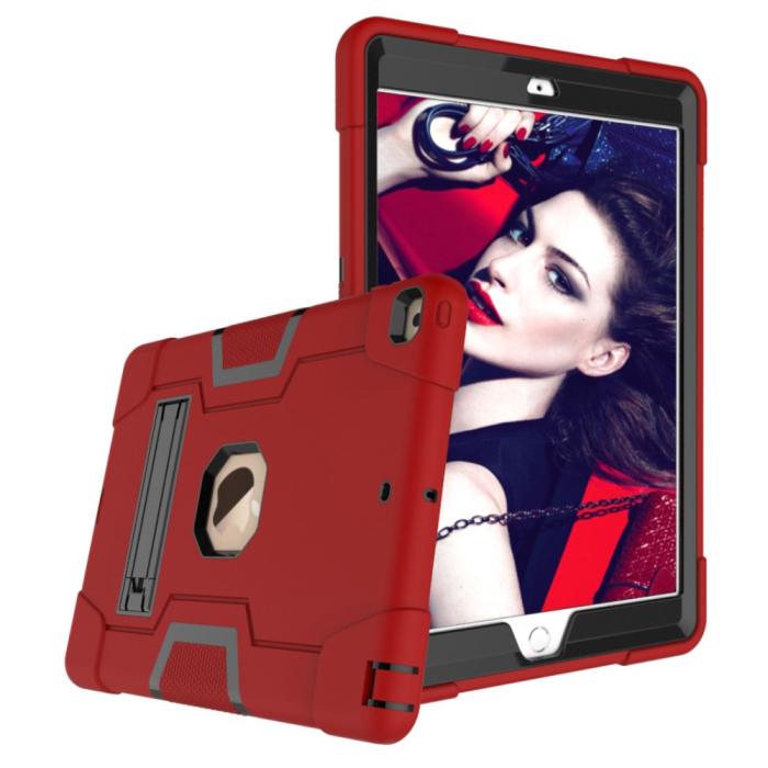 Bild 3, iPad 10.2 2019/2020/2021 Shockproof Hybrid Skal Med Kickstand Röd/Svart