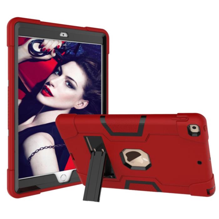 Bild 5, iPad 10.2 2019/2020/2021 Shockproof Hybrid Skal Med Kickstand Röd/Svart