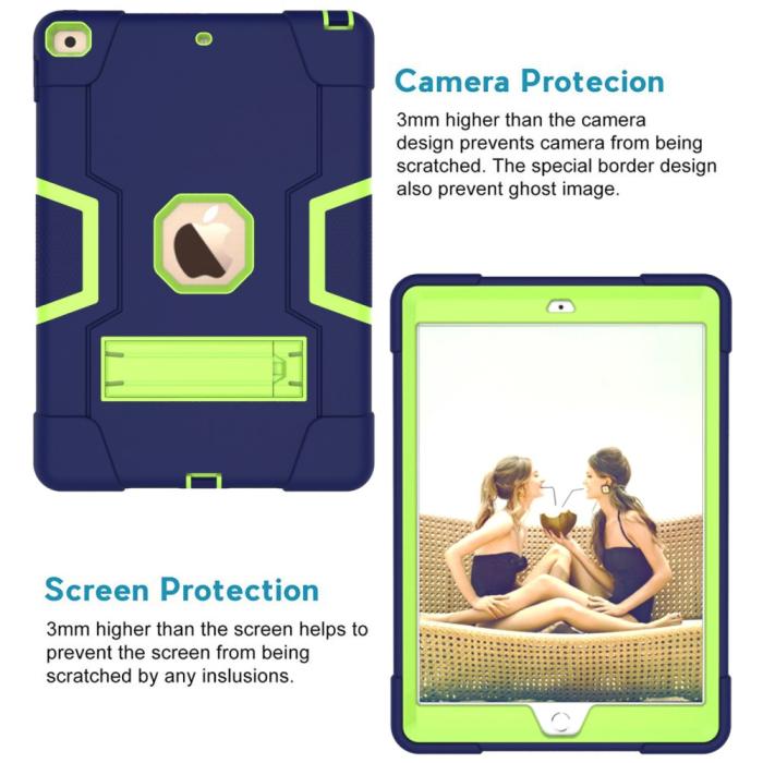 Bild 2, iPad 10.2 2019/2020/2021 Shockproof Hybrid Skal Med Kickstand Mörk Blå/Grön