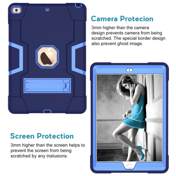 Bild 2, iPad 10.2 2019/2020/2021 Shockproof Hybrid Skal Med Kickstand Mörk Blå/Blå