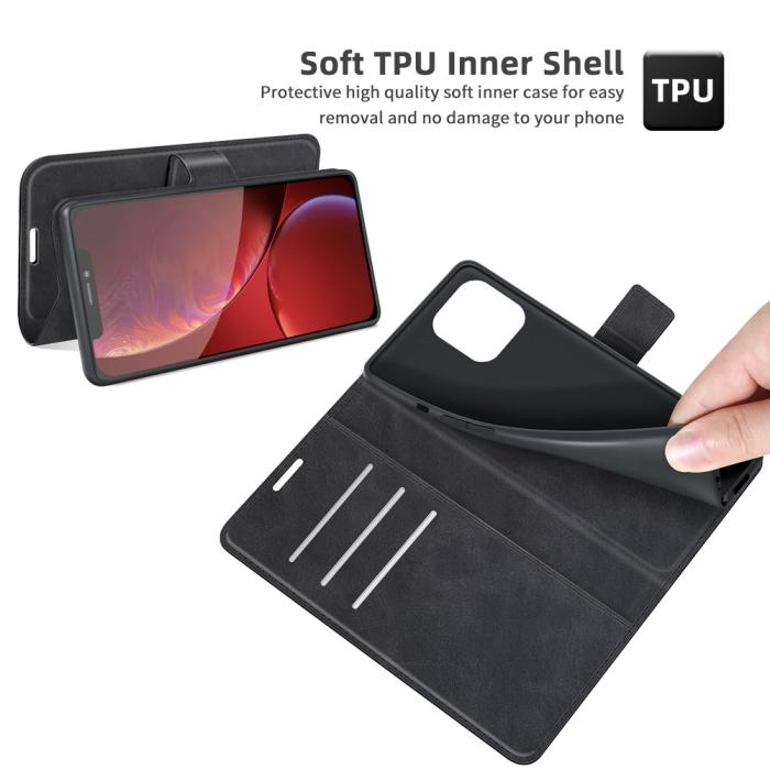 Bild 5, iPhone 13 Pro Max - Solid Slim Läder Fodral - Svart