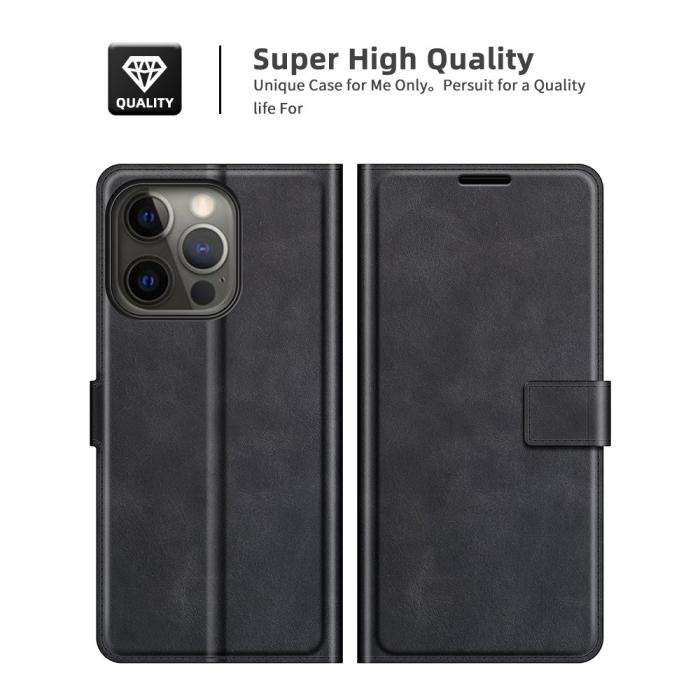 Bild 6, iPhone 13 Pro Max - Solid Slim Läder Fodral - Svart