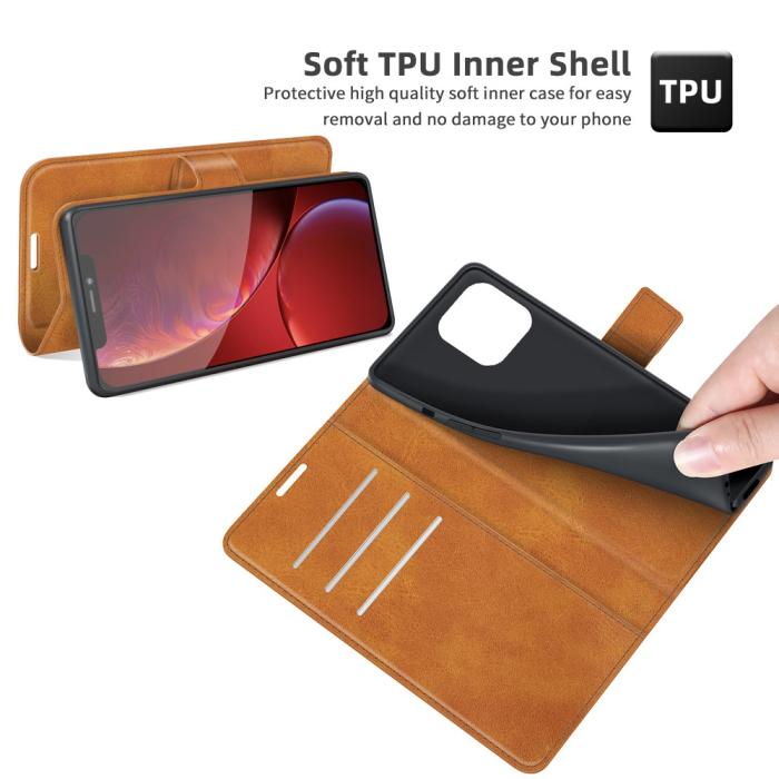 Bild 5, iPhone 13 Pro Max - Solid Slim Läder Fodral - Brun