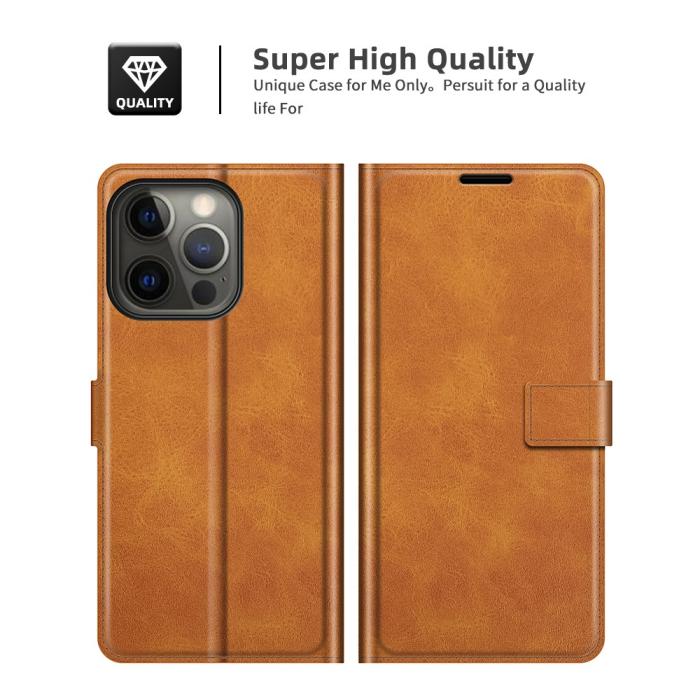 Bild 6, iPhone 13 Pro Max - Solid Slim Läder Fodral - Brun