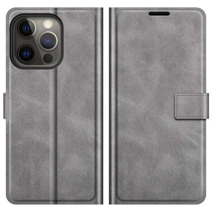 Bild 1, iPhone 13 Pro Max - Solid Slim Läder Fodral - Grå