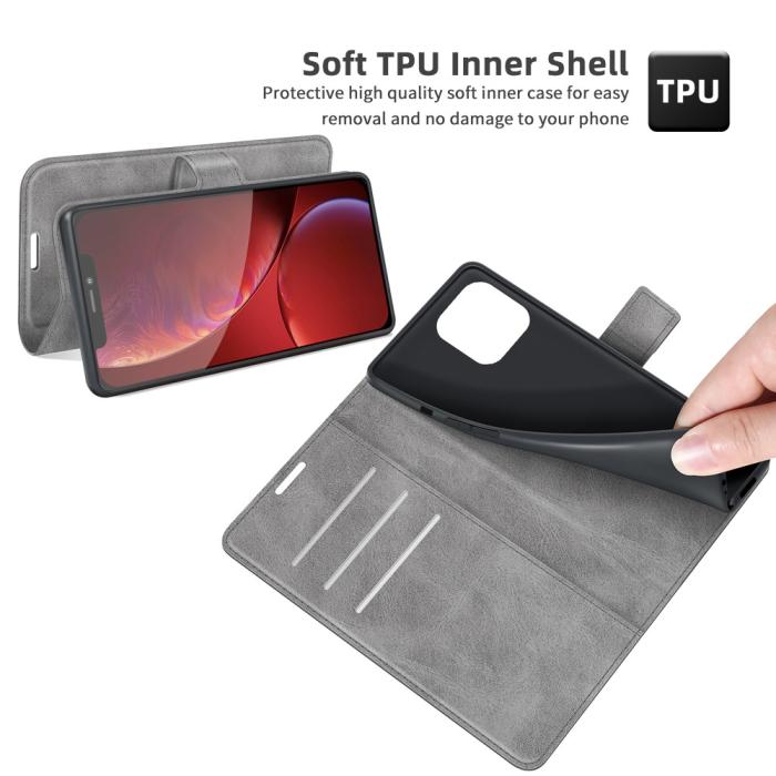 Bild 5, iPhone 13 Pro Max - Solid Slim Läder Fodral - Grå