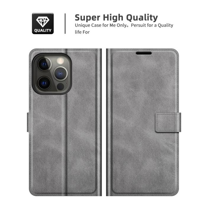 Bild 6, iPhone 13 Pro Max - Solid Slim Läder Fodral - Grå