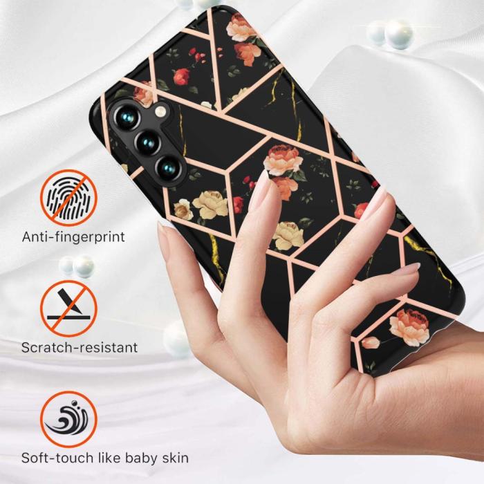 Bild 2, Samsung Galaxy A54 5G Skal Marmor TPU Svart Blommor
