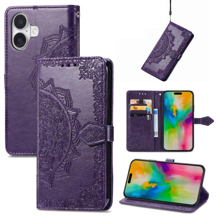 Bild 6, iPhone 16 Fodral Mandala Läder Lila