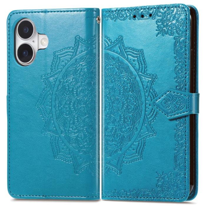Bild 1, iPhone 16 Fodral Mandala Läder Blå