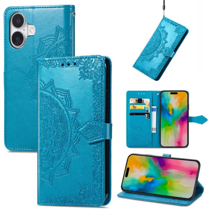 Bild 6, iPhone 16 Fodral Mandala Läder Blå
