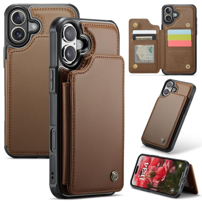 Bild 1, CASEME iPhone 16 Plus Skal RFID Kickstand Plånbok Brun