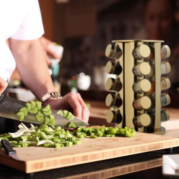 Bild 4, Roterande kryddställ med 20 glasburkar - Guld