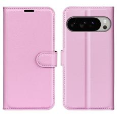 Google Pixel 10 Pro XL Fodral Litchi Läder Ljus Rosa