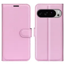 Google Pixel 10 Pro XL Fodral Litchi Läder Ljus Rosa