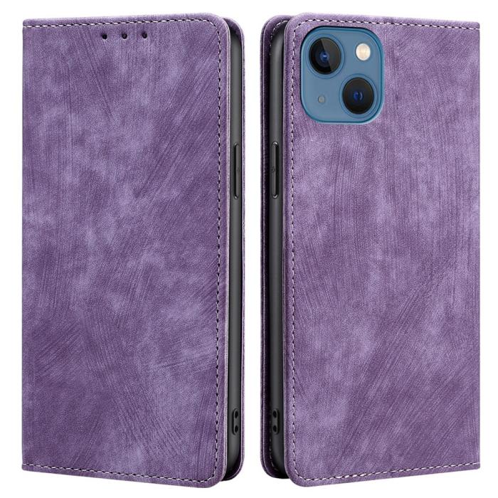 Bild 1, iPhone 15 Plus Fodral RFID Flip Retro Lila
