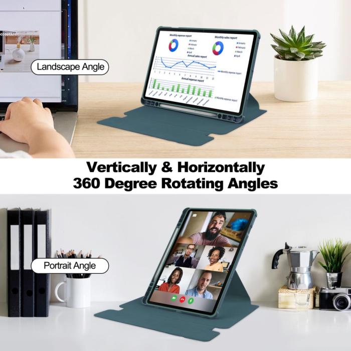 Bild 4, Galaxy Tab S9 Plus Fodral 360° Rotation Hybrid Svartgrön