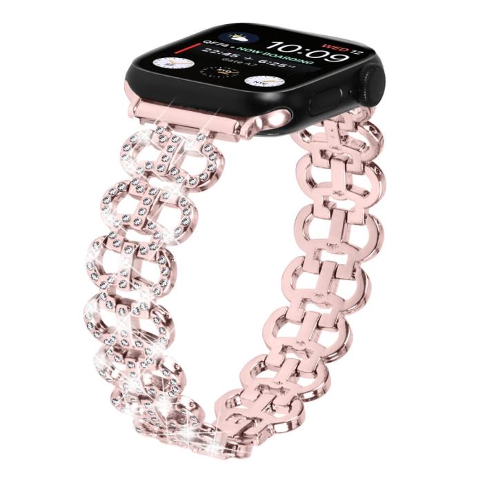 Bild 2, Apple Watch 42/44/45/46/49 mm Metal Bling Armband Roséguld