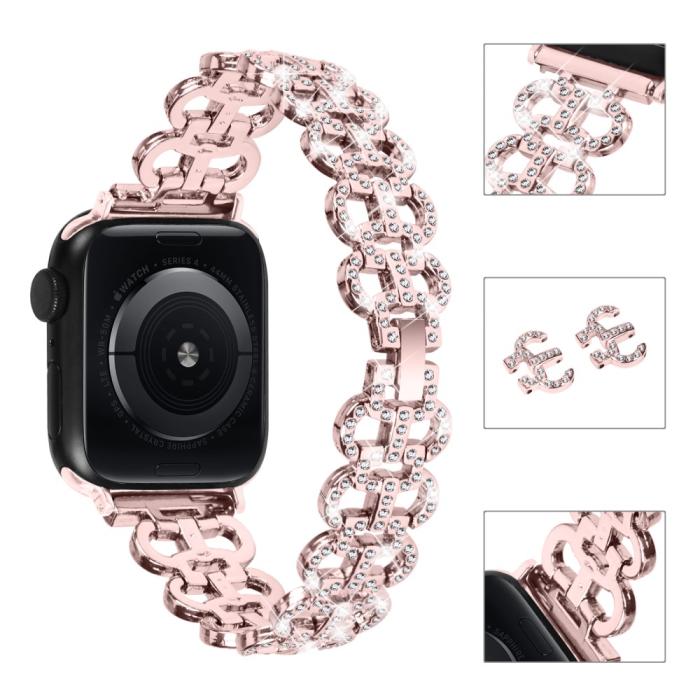 Bild 4, Apple Watch 42/44/45/46/49 mm Metal Bling Armband Roséguld