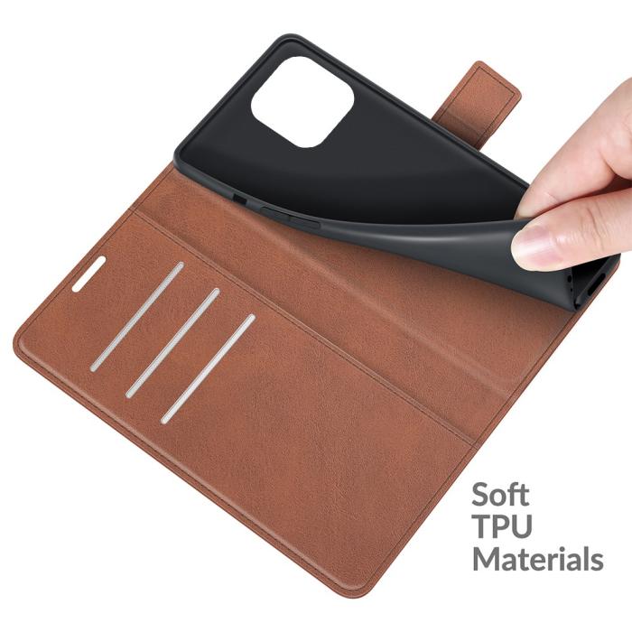 Bild 4, iPhone 13 Pro Max - Solid Slim Läder Fodral - Brun