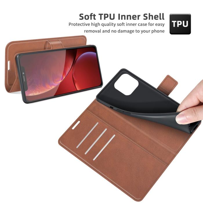 Bild 5, iPhone 13 Pro Max - Solid Slim Läder Fodral - Brun