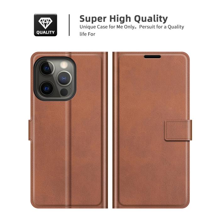 Bild 6, iPhone 13 Pro Max - Solid Slim Läder Fodral - Brun