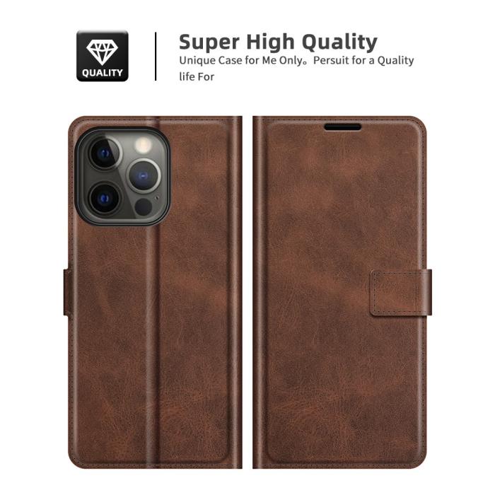 Bild 6, iPhone 13 Pro Max - Solid Slim Läder Fodral - Brun