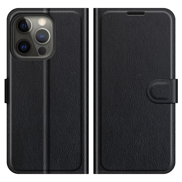 Bild 1, iPhone 13 Pro Max - Litchi Slim Läder Fodral - Svart
