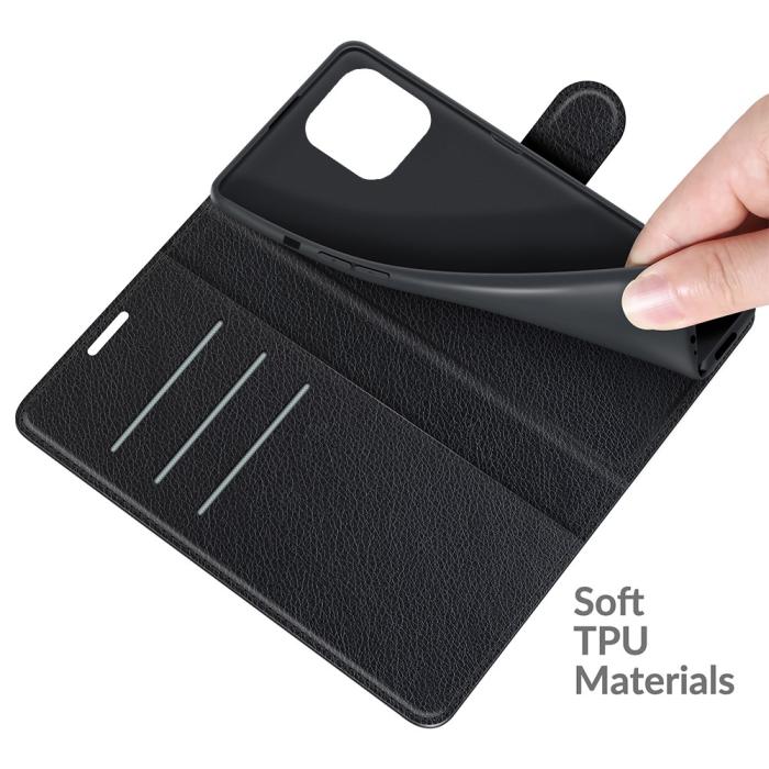 Bild 4, iPhone 13 Pro Max - Litchi Slim Läder Fodral - Svart