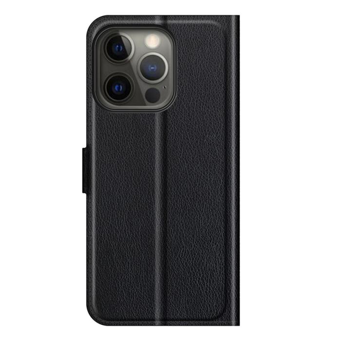 Bild 6, iPhone 13 Pro Max - Litchi Slim Läder Fodral - Svart