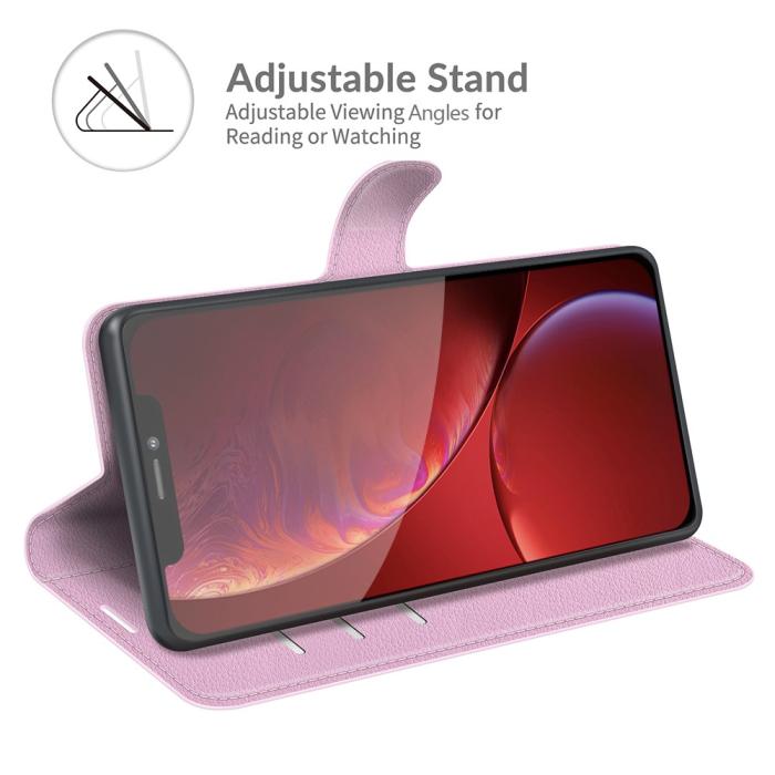 Bild 2, iPhone 13 Pro Max - Litchi Slim Läder Fodral - Ljus Rosa