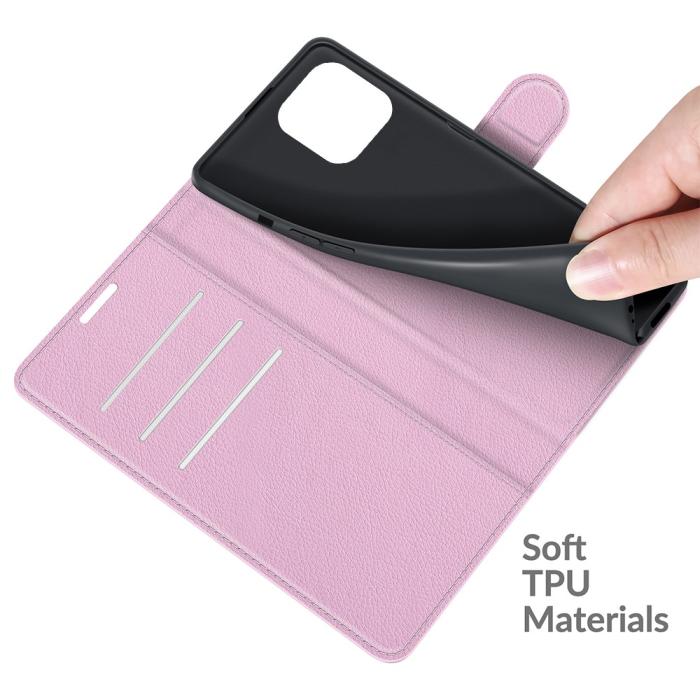 Bild 4, iPhone 13 Pro Max - Litchi Slim Läder Fodral - Ljus Rosa