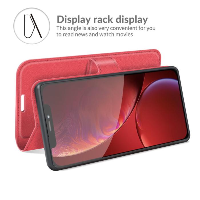 Bild 3, iPhone 13 Pro Max - Litchi Slim Läder Fodral - Röd