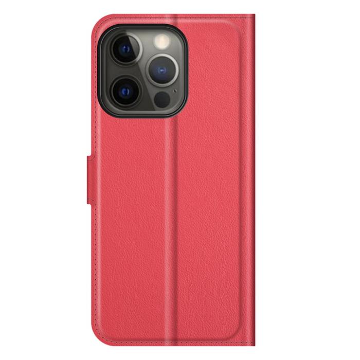 Bild 6, iPhone 13 Pro Max - Litchi Slim Läder Fodral - Röd