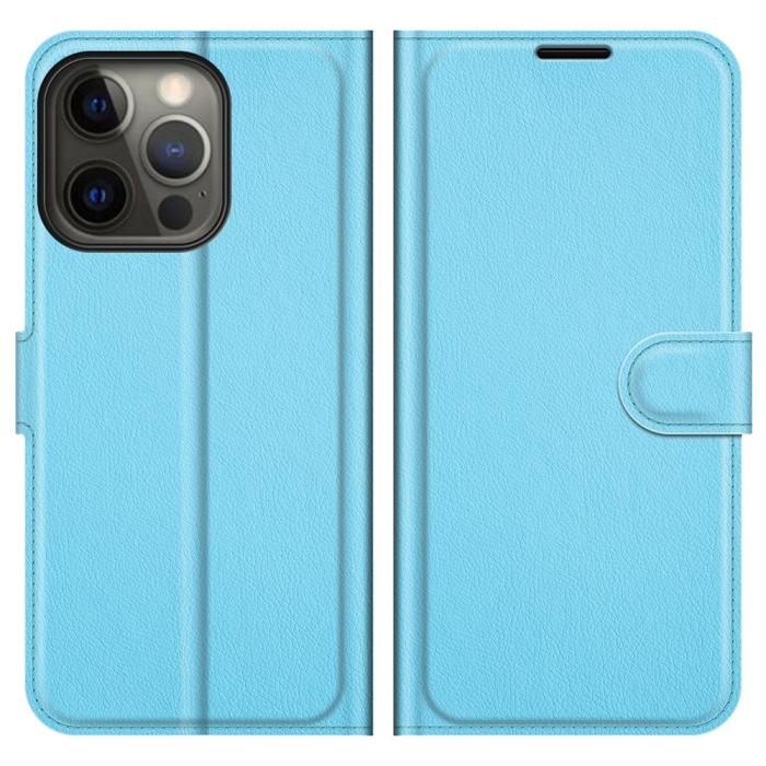 Bild 1, iPhone 13 Pro Max - Litchi Slim Läder Fodral - Ljus Blå