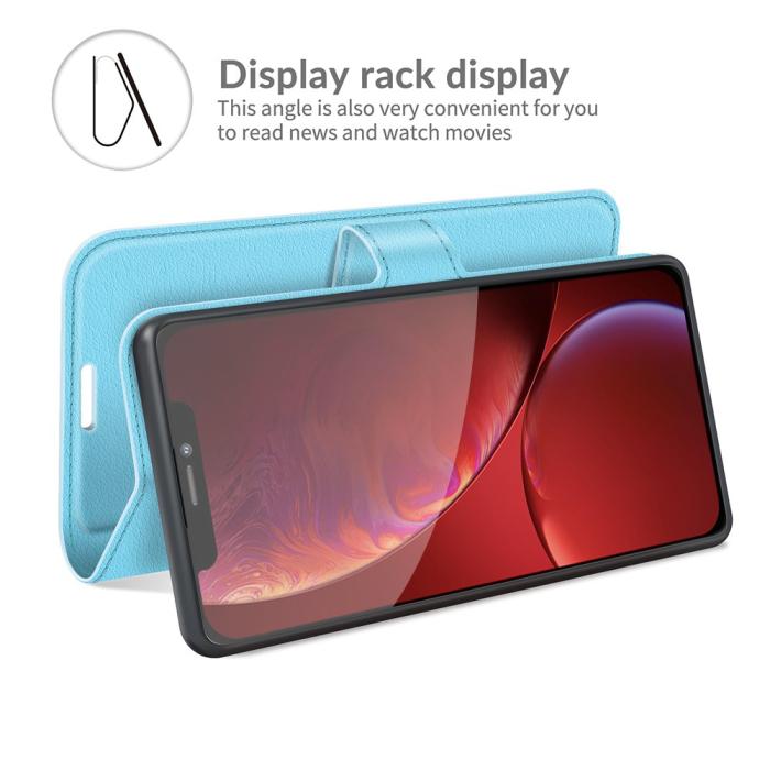 Bild 3, iPhone 13 Pro Max - Litchi Slim Läder Fodral - Ljus Blå