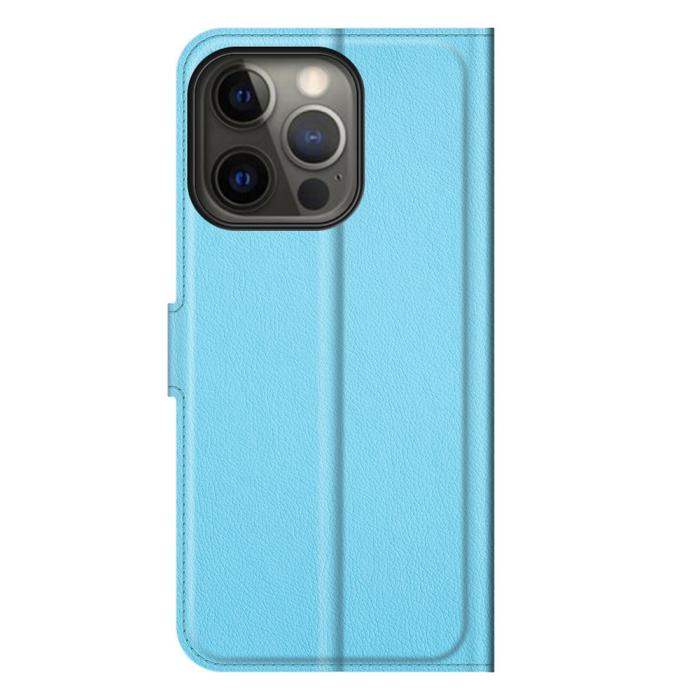 Bild 6, iPhone 13 Pro Max - Litchi Slim Läder Fodral - Ljus Blå